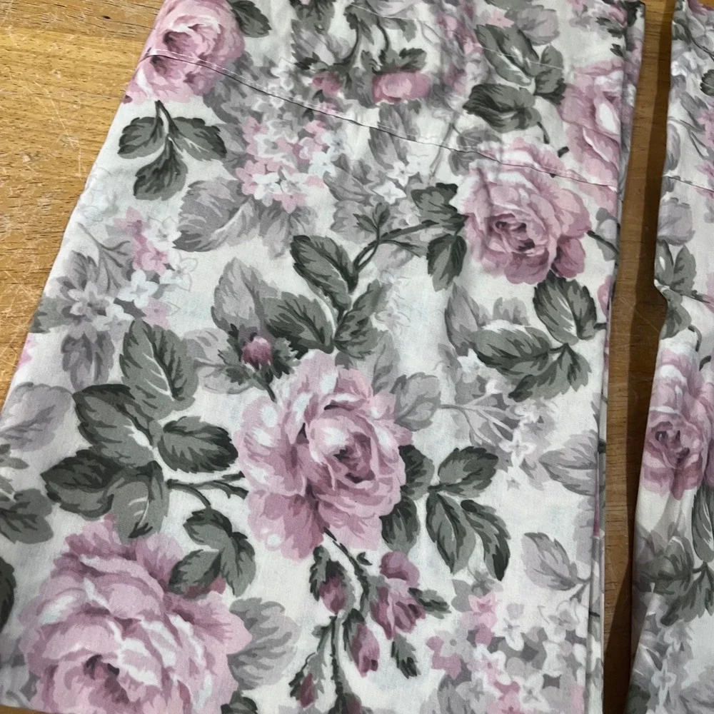 Vtg Springs Pink Floral Cabbage Rose Valance Set 2pc 84x15 Cottagecore USA Made